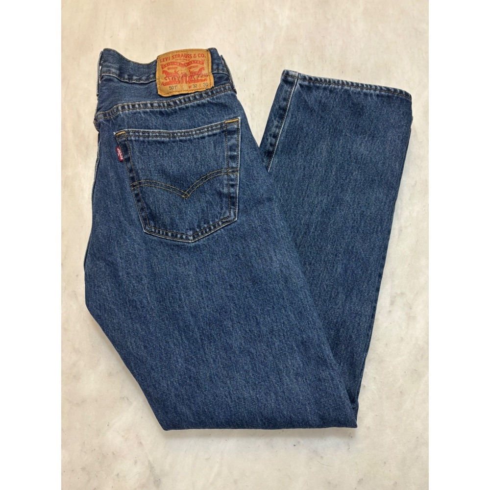 Levi Strauss 501 Button Fly Straight Leg Blue Denim Jeans Mens W32 L30